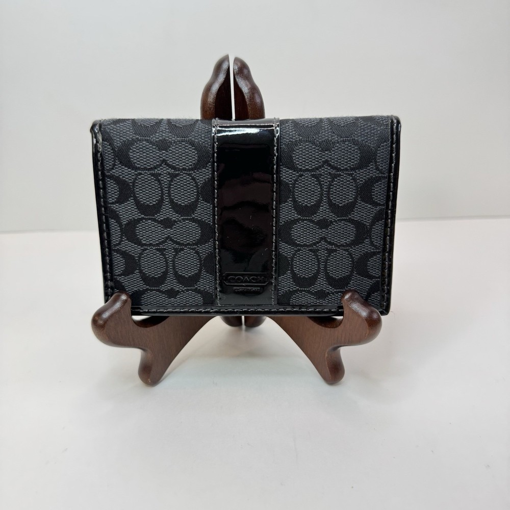 Coach Black Signature & Patent Leather Bifold Wallet - Unisex