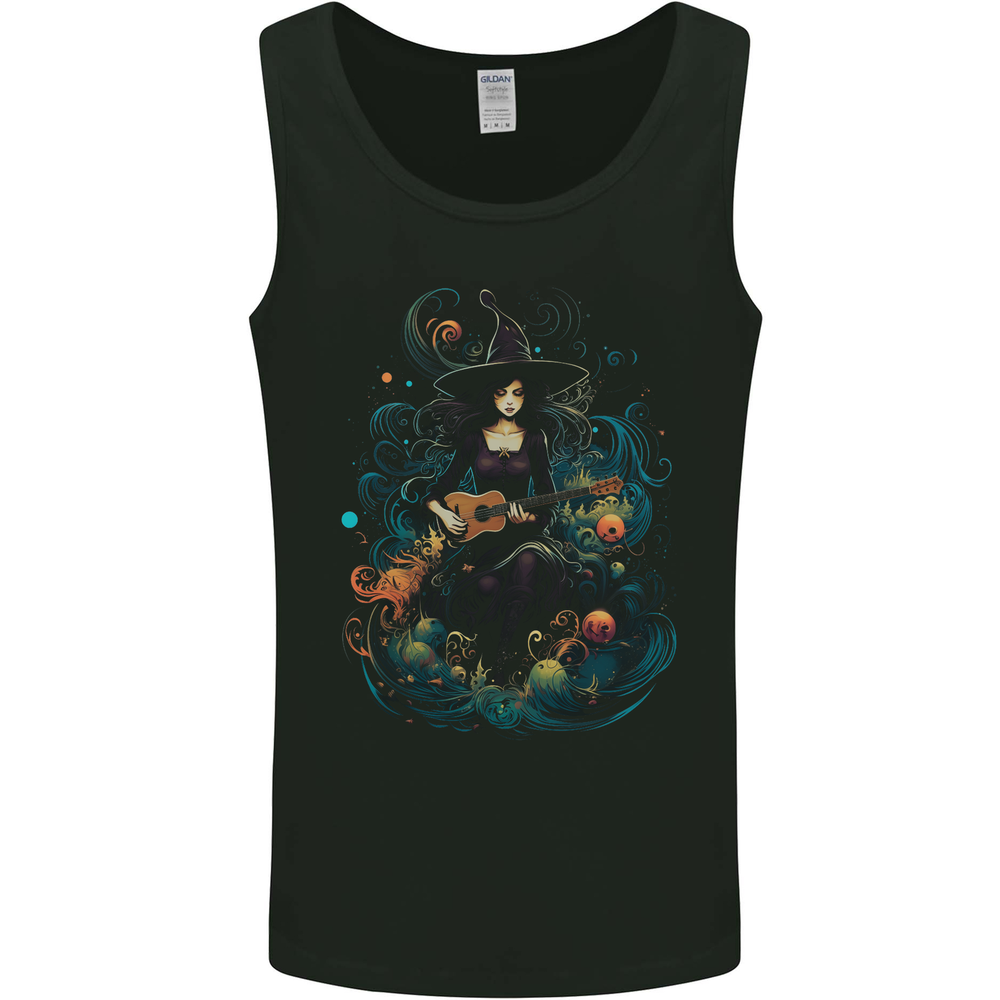 A Witch Playing a Guitar Halloween Fantasy Mens Vest Tank Top