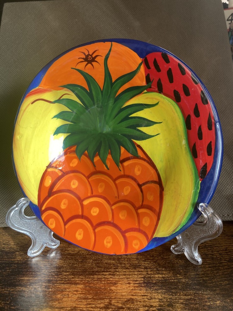 Folkart terracotta hand painted fruit theme plate wall decor 6