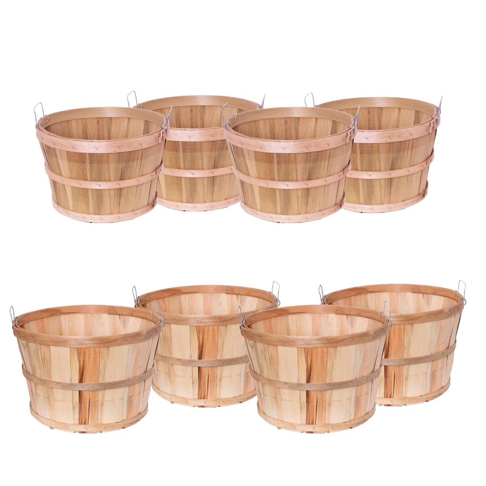 Lehmans USA Made Poplar Wood Half & Full Bushel Baskets 4-Pack with Handles
