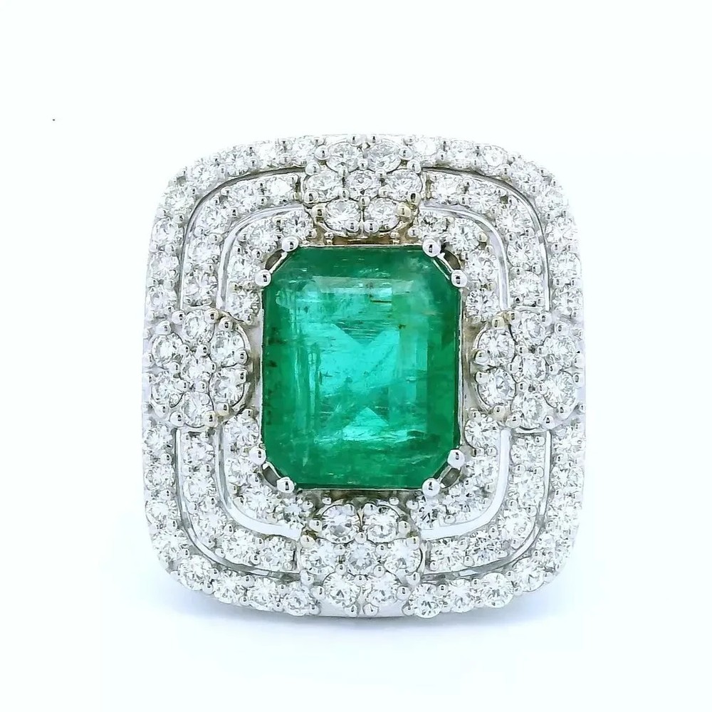 IGI Certified 5.08ct. tw. Emerald Diamond Intense Green Ring - 14 kt. White Ring