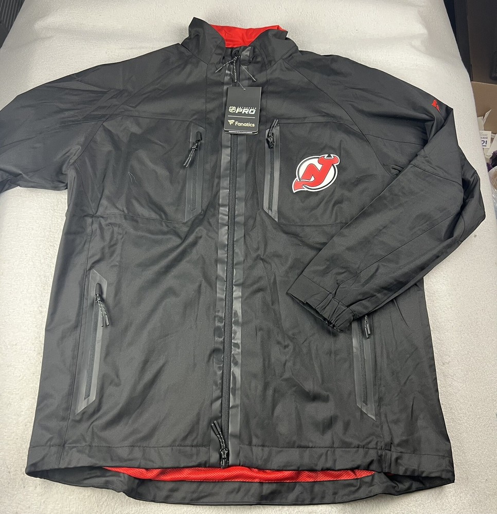 FANATICS NHL New Jersey Devils Windbreaker Jacket Size Large Black Full Zip NWT