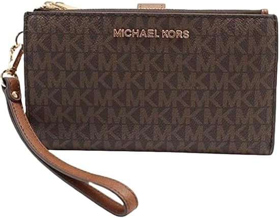 Michael Kors Jet Set Travel Large Double Zip Wristlet Phone Wallet Brown