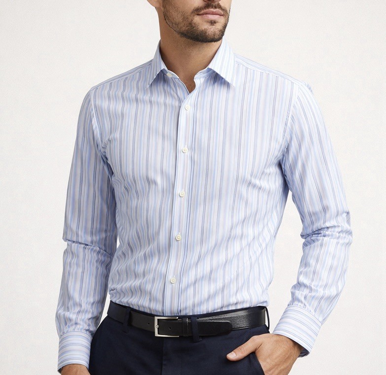 Banana Republic Fitted Blue Stripe Cotton Dress Shirt Size L 16-16.5 Mens Fit
