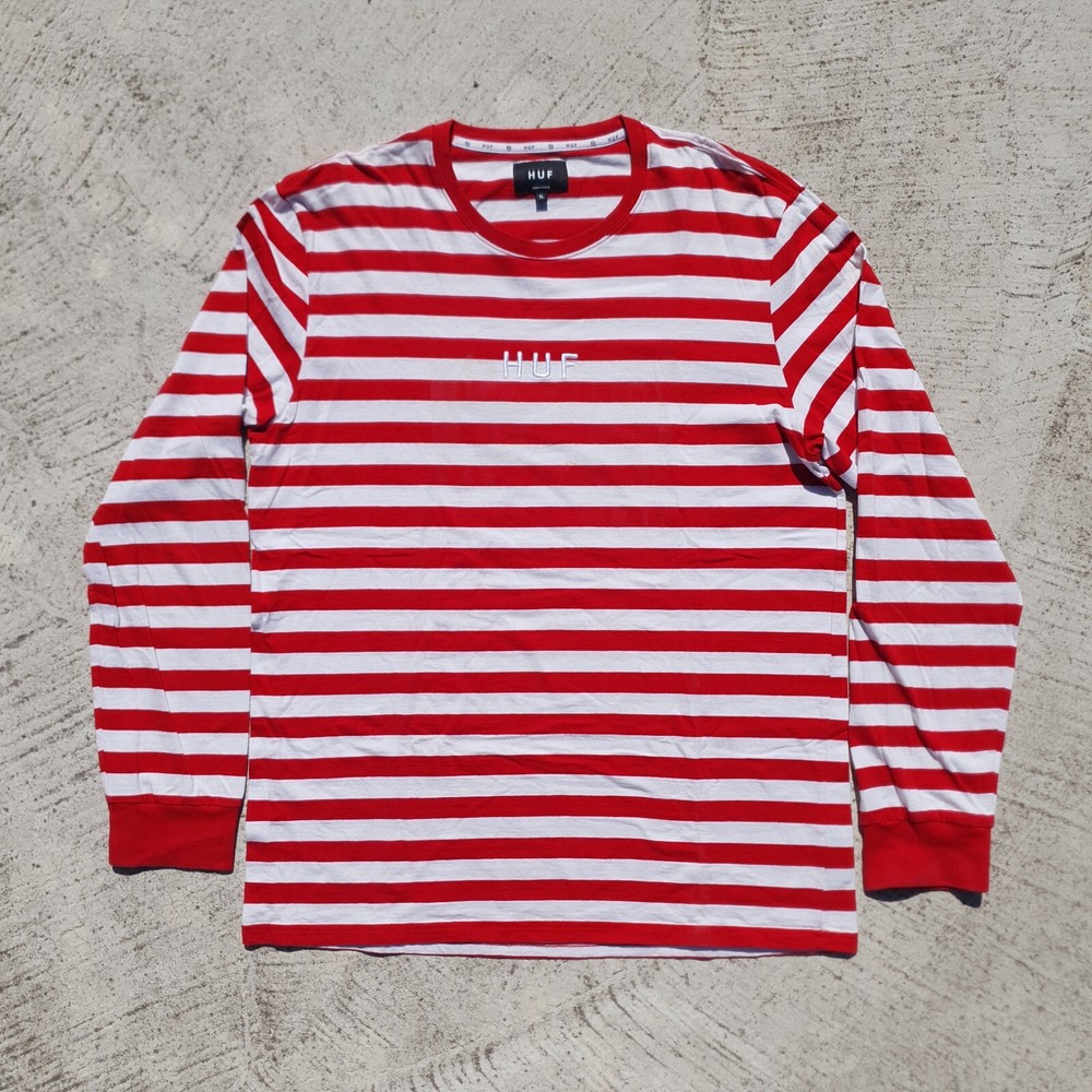 Huf Waldo Long Sleeve Tee Mens XL Red White Stripe Skate Shirt