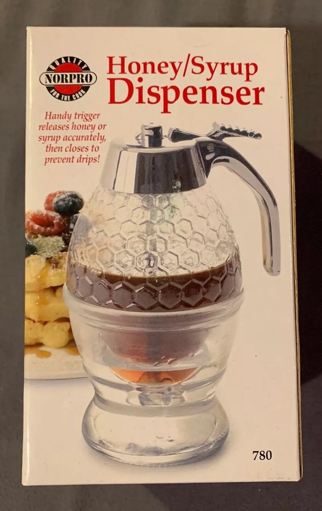 Norpro Glass Honey Pot Dispenser with Bee Hive Design 8 oz Capacity
