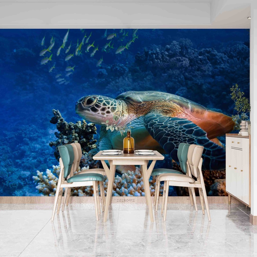3D Underwater World Coral Sea Turtle Wall Murals Wallpaper Murals Wall Sticker