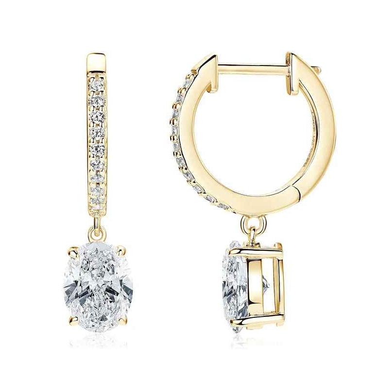 Oval Cut 3 Carat GRA Moissanite Dangle Hoop Earrings For Christmas Fine Jewelry