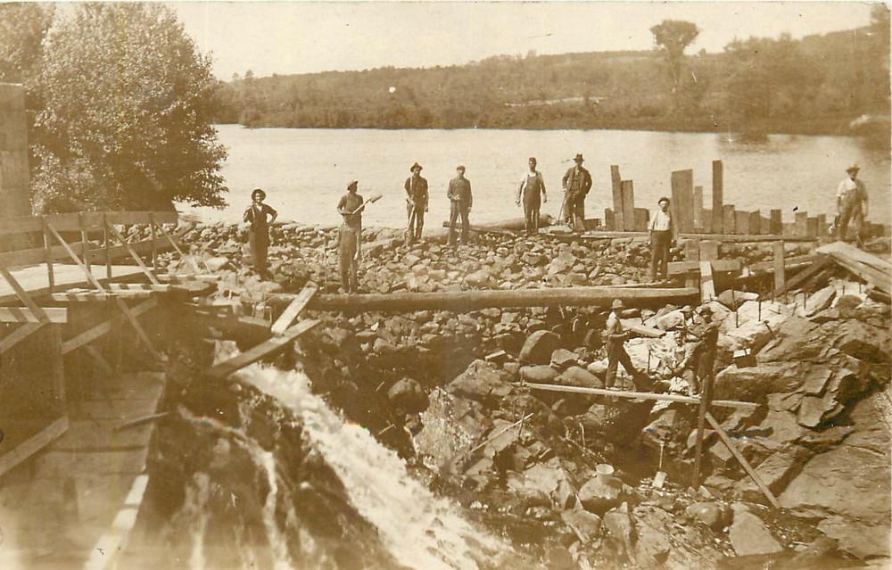 c1910 Workers Building a dam occupational Postcard RPPC 25-1280