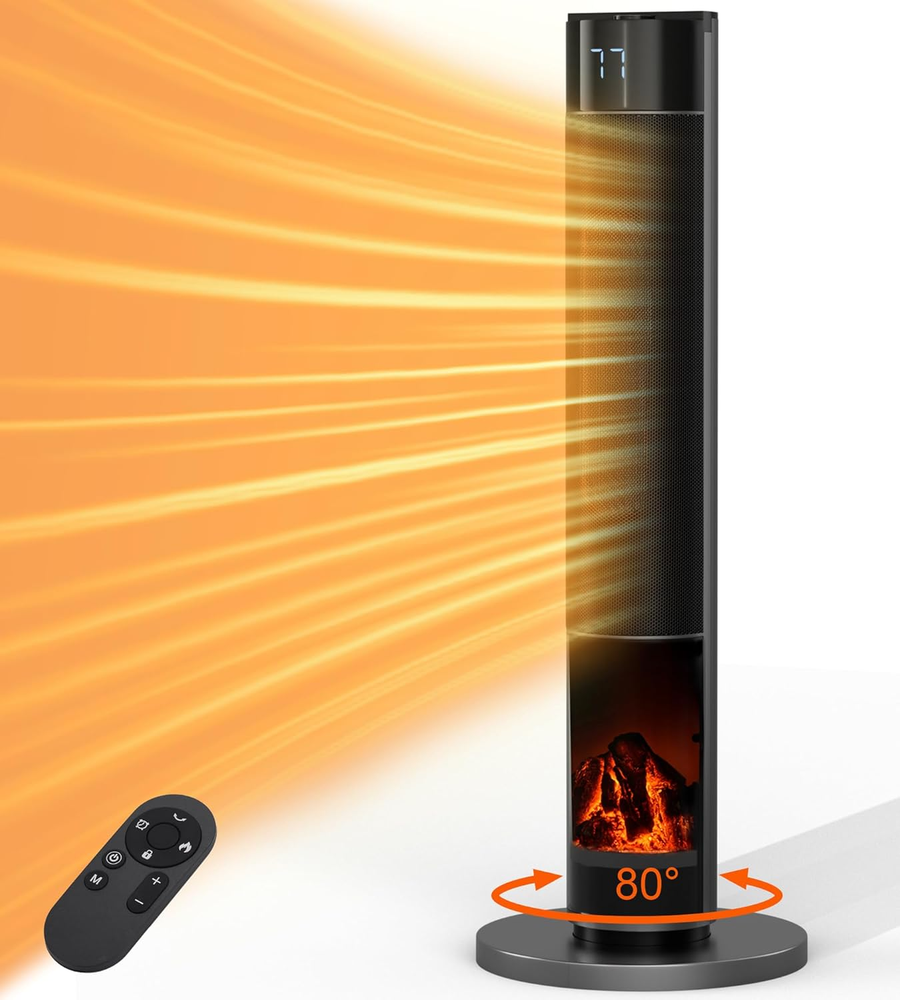 1500W Portable Space Heater with Remote and Adjustable Thermostat for Rooms