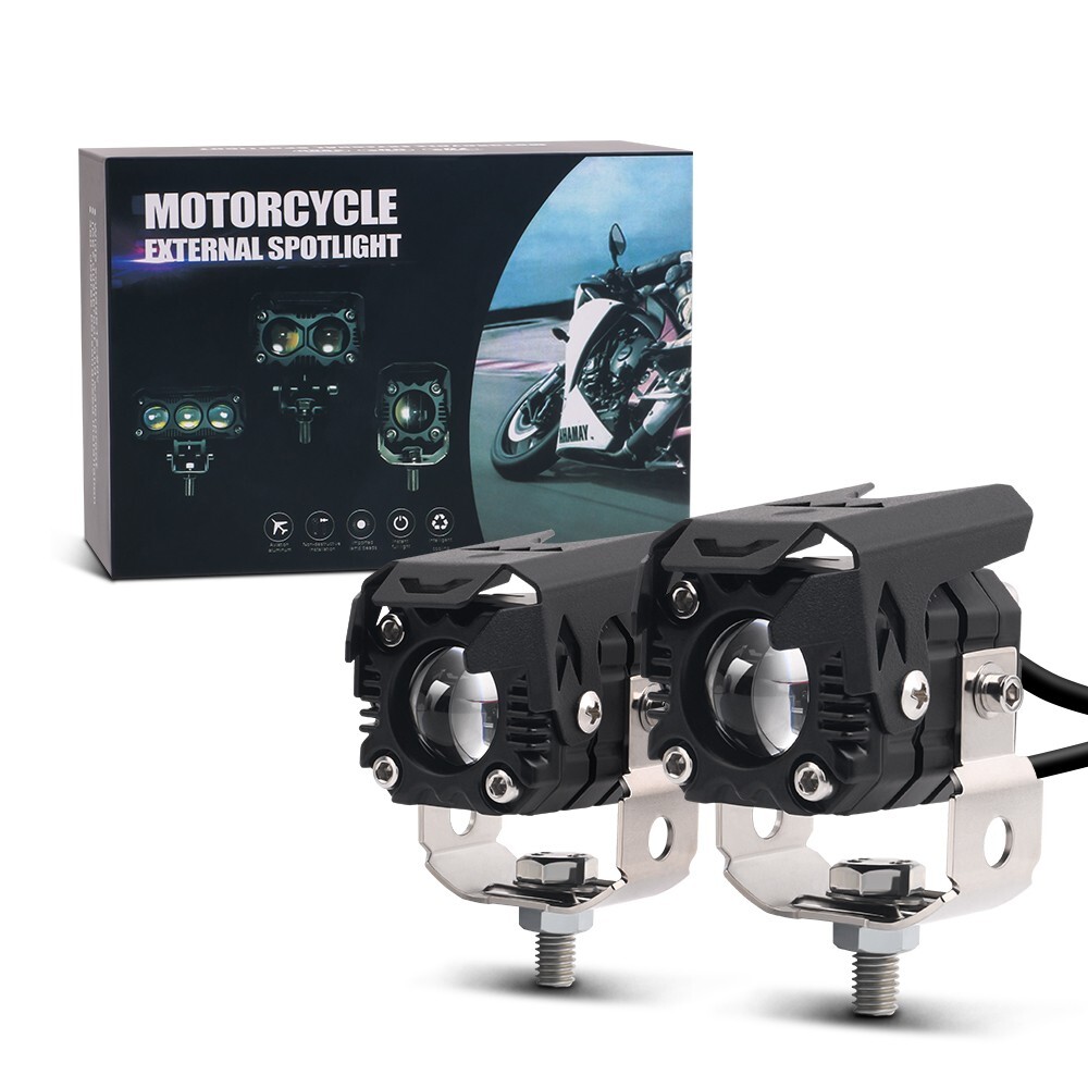 2PCS LED Headlight Yellow White Hi/Lo Spot Light Driving Fog Lamp Motorcycle ATV