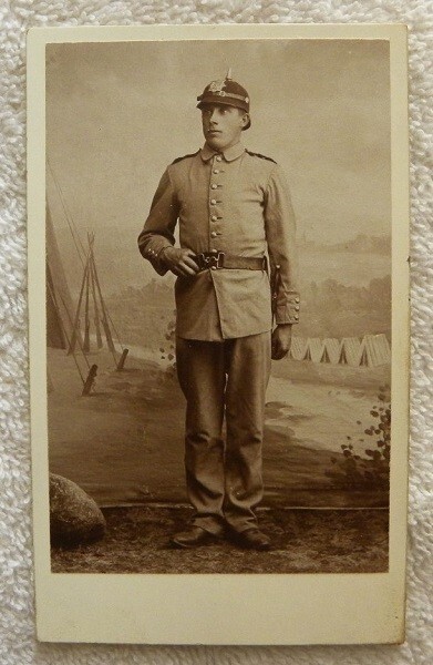 Vintage Spiked Hat CDV Military Photograph of Army Soldier