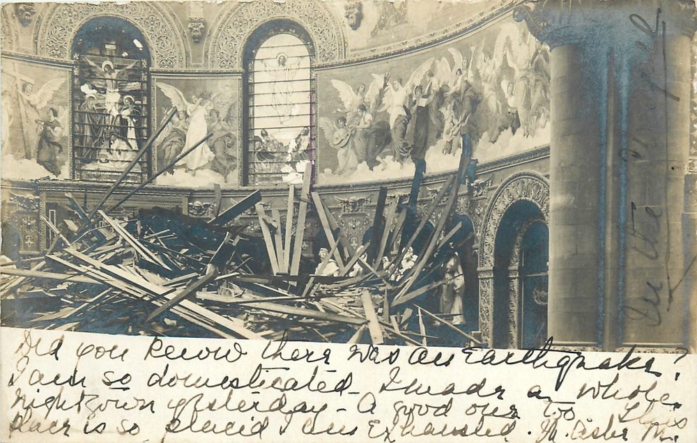 1906 Palo Alto California Stanford Chapel earthquake RPPC Postcard 25-1128