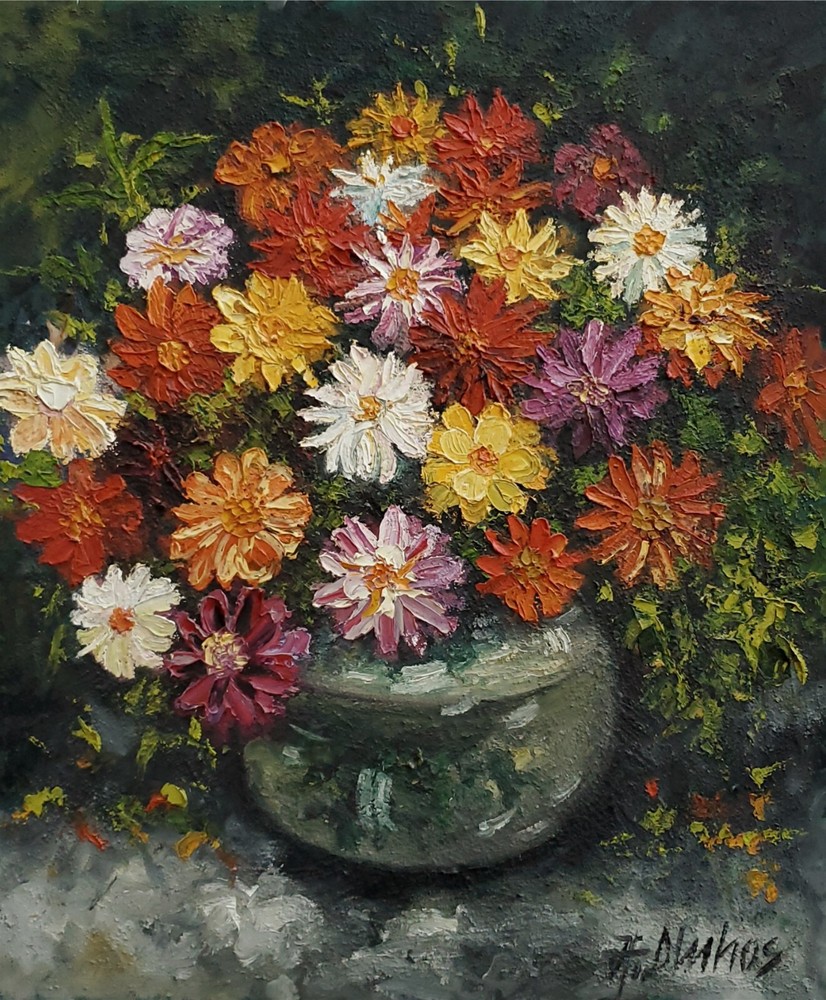 ANDRE DLUHOS Flowers Still Life Garden Floral Blooms Original Art Oil Painting