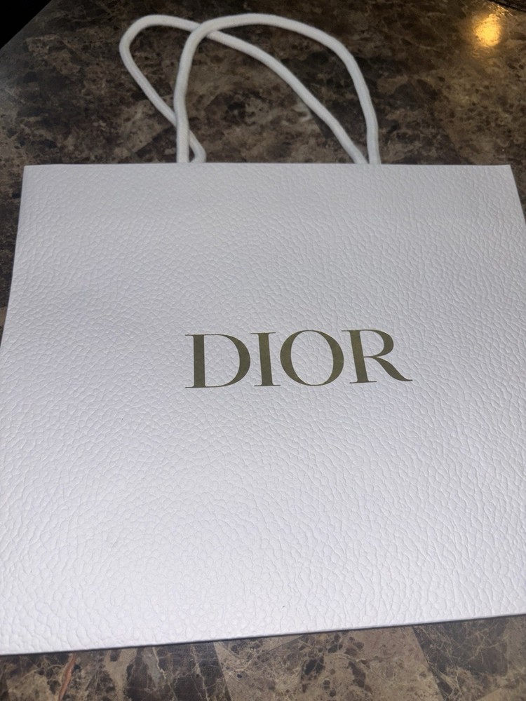Dior Medium White Pebbled Textured Gift Bag 9x10 Inches