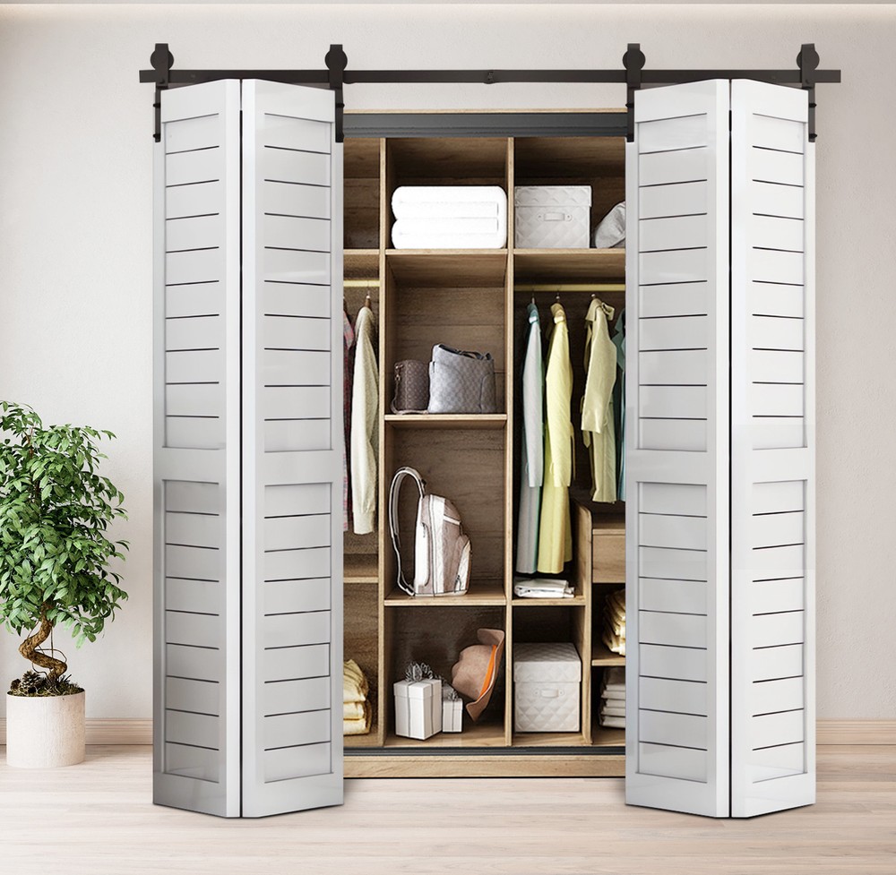 80 Inch Bi-Folding Sliding Barn Door Hardware Kit for Four Doors Smooth Quiet