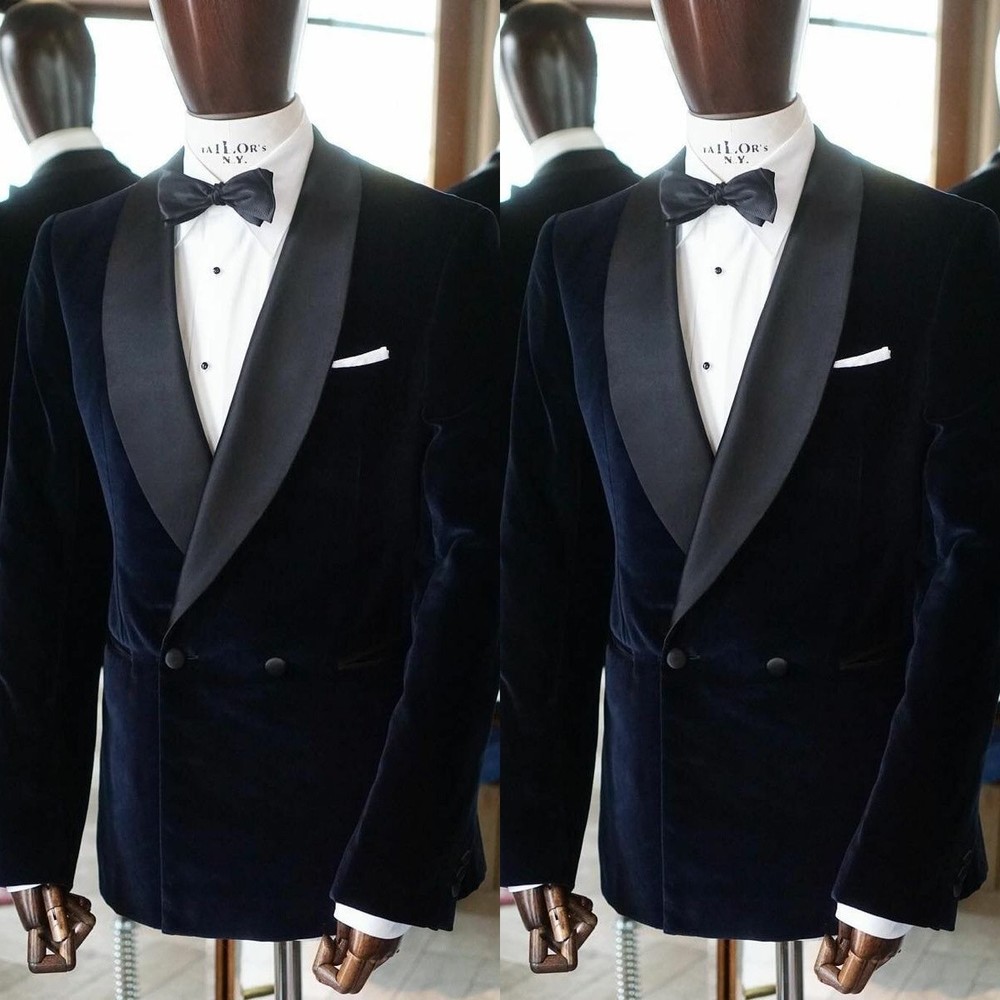 Velvet Black Men's Suit  Party Hosting Wedding Shawl Lapel 2Pcs Tuxedo Jacket