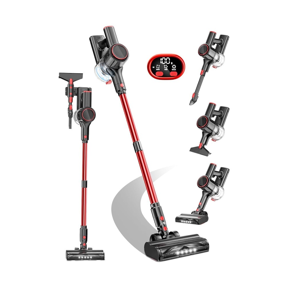 Cordless Vacuum Cleaner, 33Kpa 8-in-1 Stick with LED Display & 3 Red