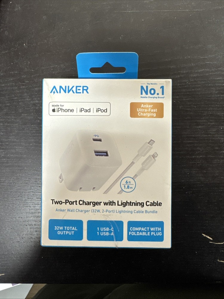 Anker 32W Fast Wall Charger 2-Port USB-C 6ft Cable Open Box