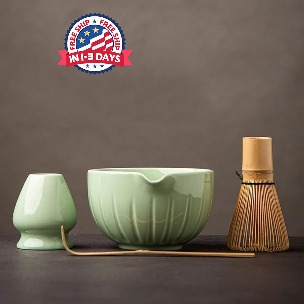 Juego De Matcha: Cuenco Para Cerillas Con Pico Y Batidor, 15 Oz, Cuchara. Neuvo.