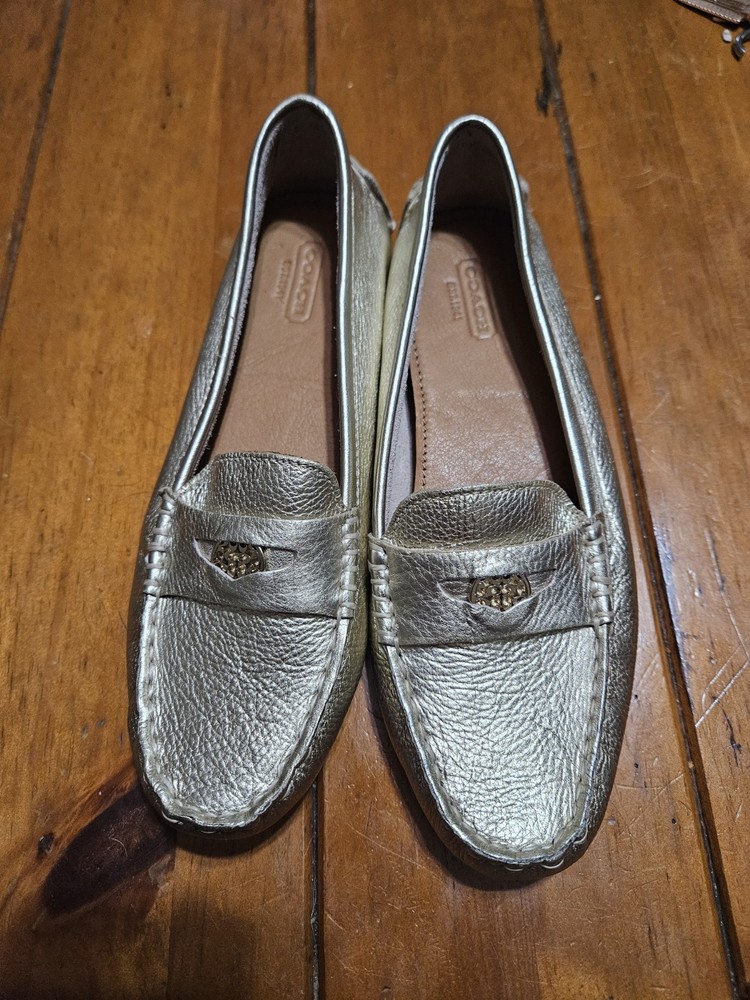COACH Womens Size 7B Gold Nicola Penny Loafers Slip On Shoes