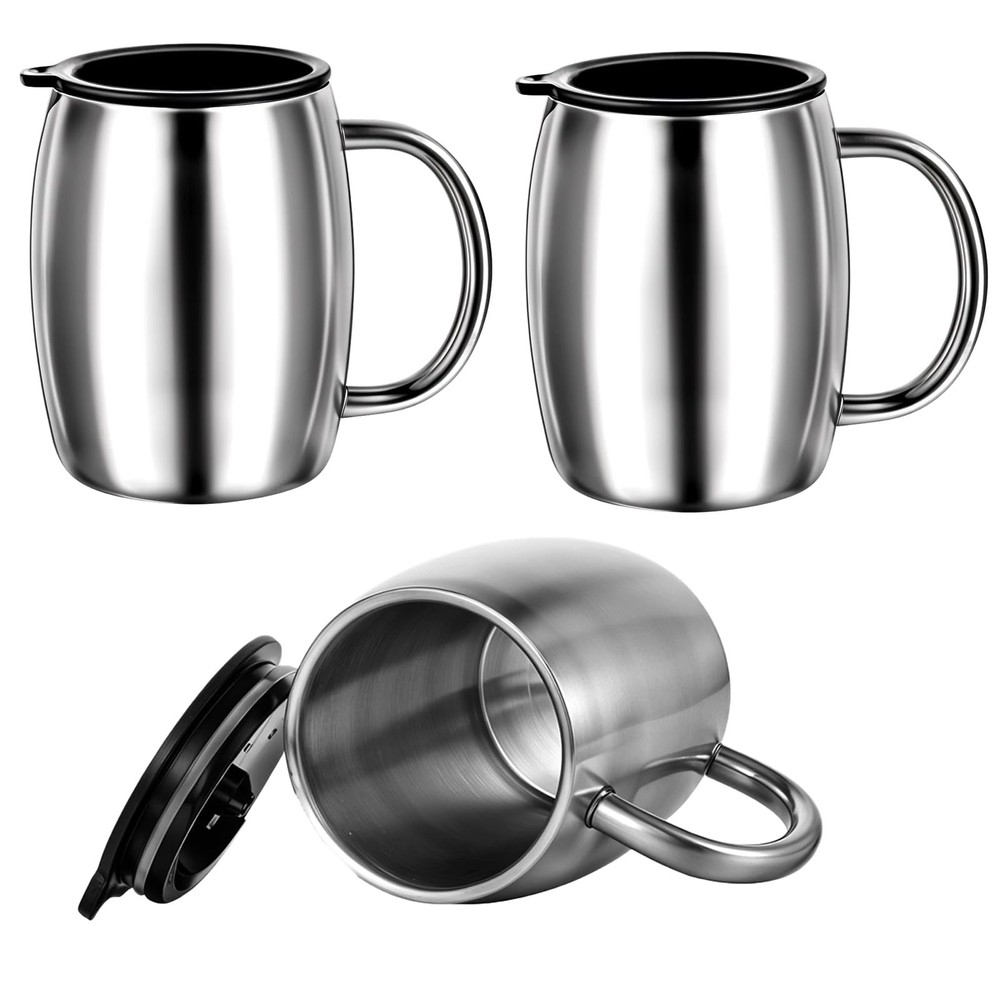 3 Pack Insulated Stainless Steel Coffee Mug with Spillproof Lid - Double Wall Vacuum
