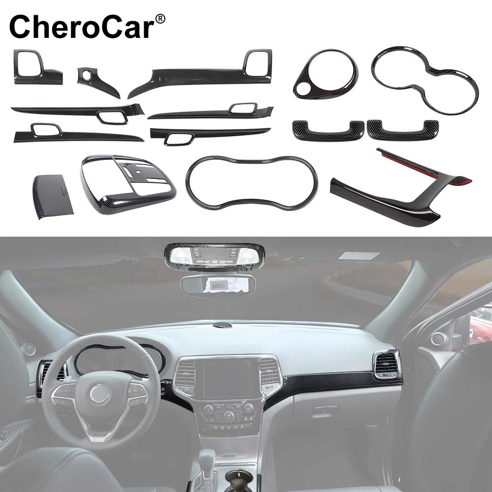 15Pc Carbon Fiber Dash Gear Decor Cover Trim Kit for 2011-20 Jeep Grand Cherokee