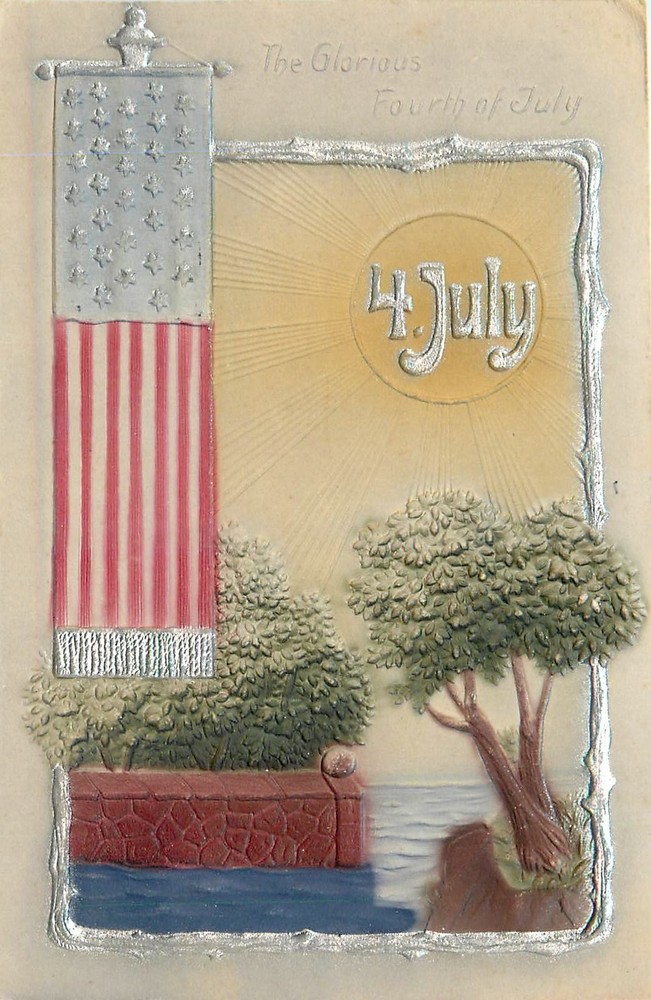 1908 embossed 4th  of July Patriotic Flag artist impression  Postcard 26-3750