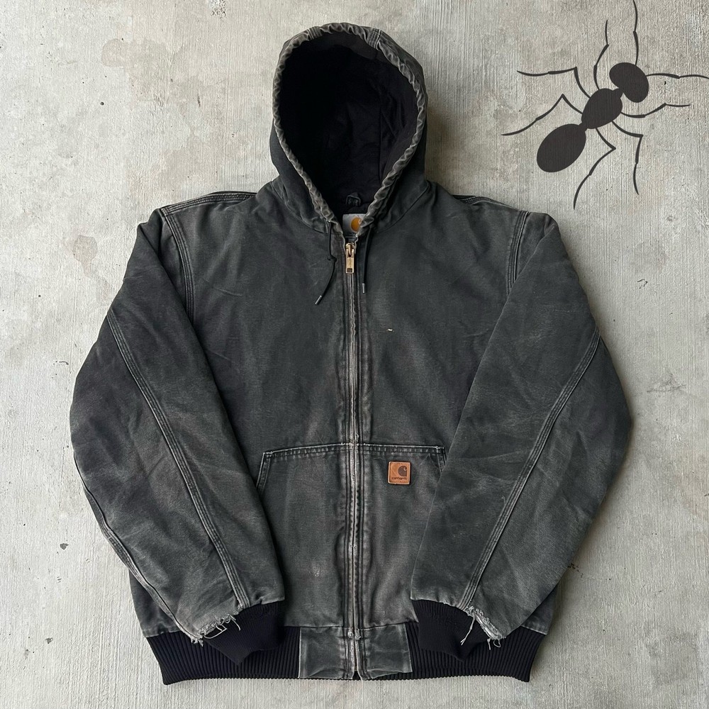 Vintage Black Faded Y2K Carhartt Hooded Workwear Jacket