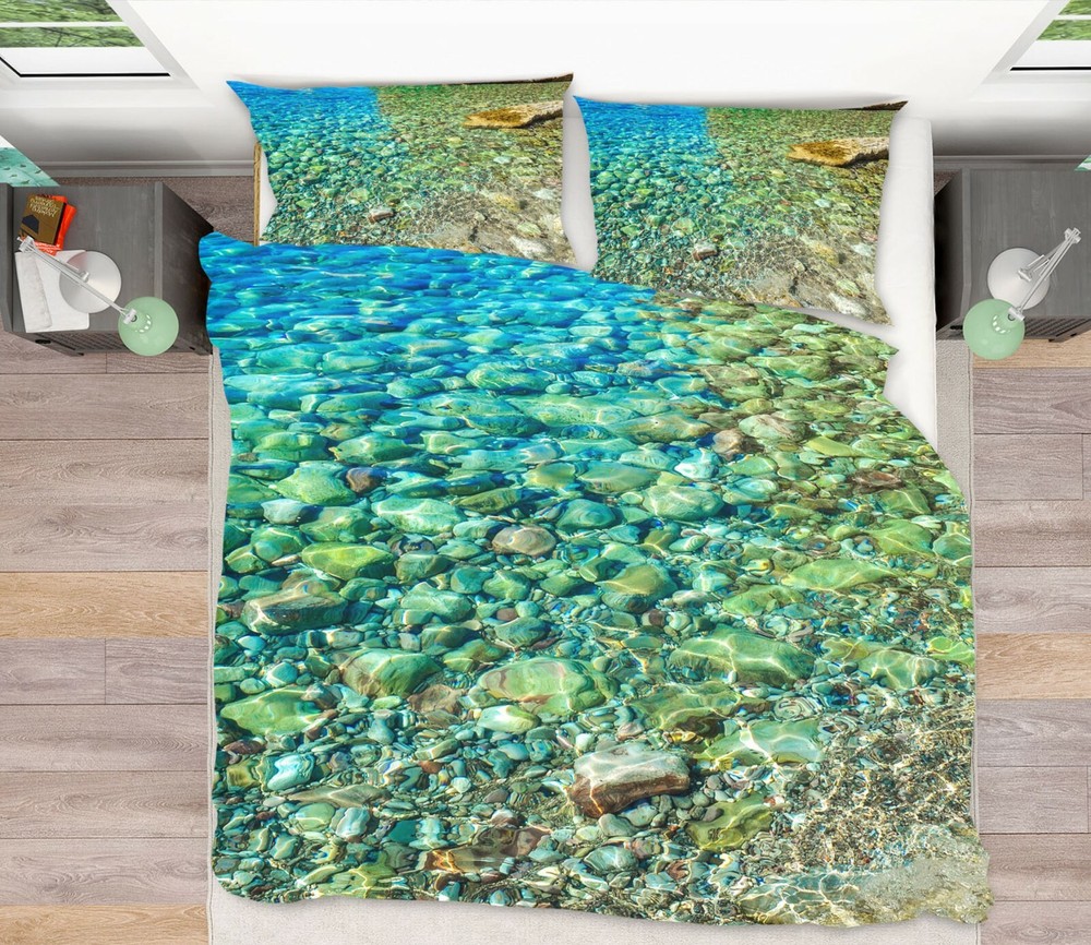 3D Blue Stone ZHUA591 Bed Pillowcases Quilt Duvet Cover Set Queen King Amy