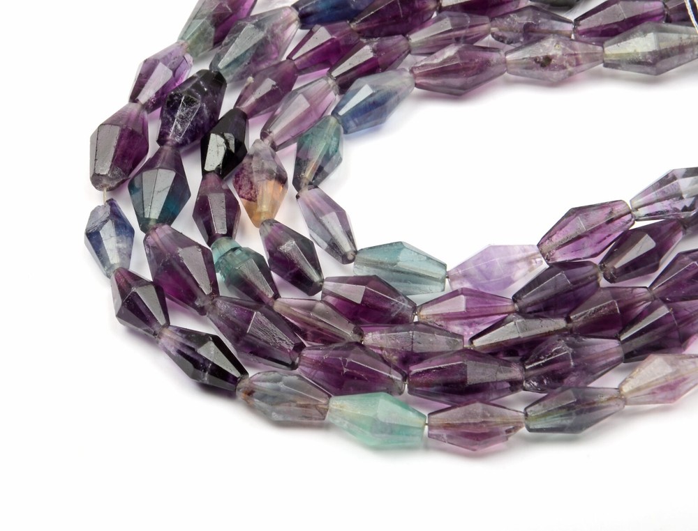 Natural Fluorite Gemstone Beads 8 Inch Strand 5X10-6X11MM Elongated Bicone