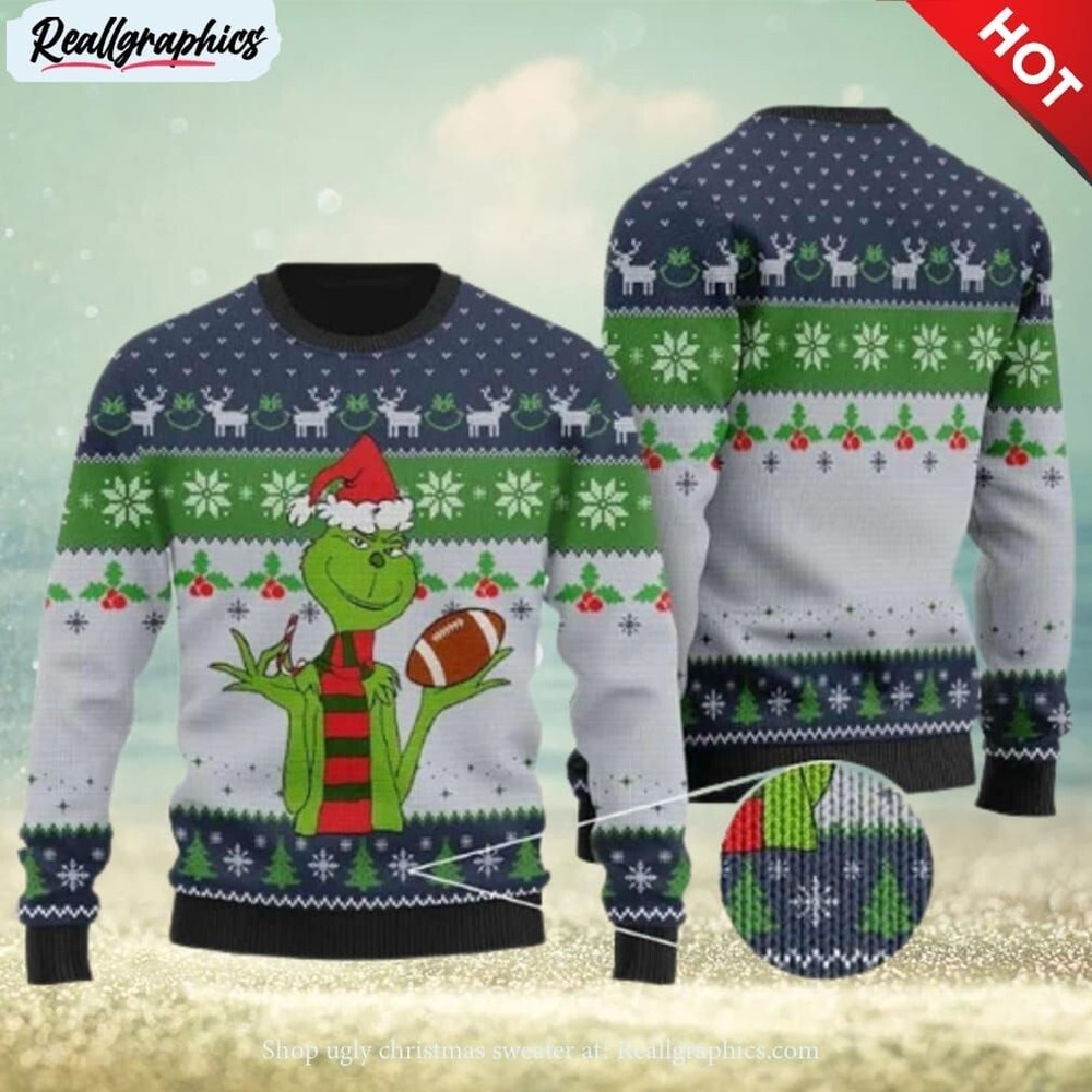 BG Funny Football Grinch Ugly Christmas Sweater for Men Women Holiday Gift