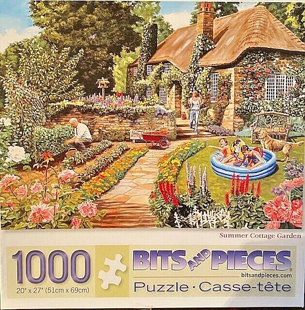 Summer Cottage Garden 1000-Piece Jigsaw Puzzle Family Fun 20x27 Pool Dog Parents Kids