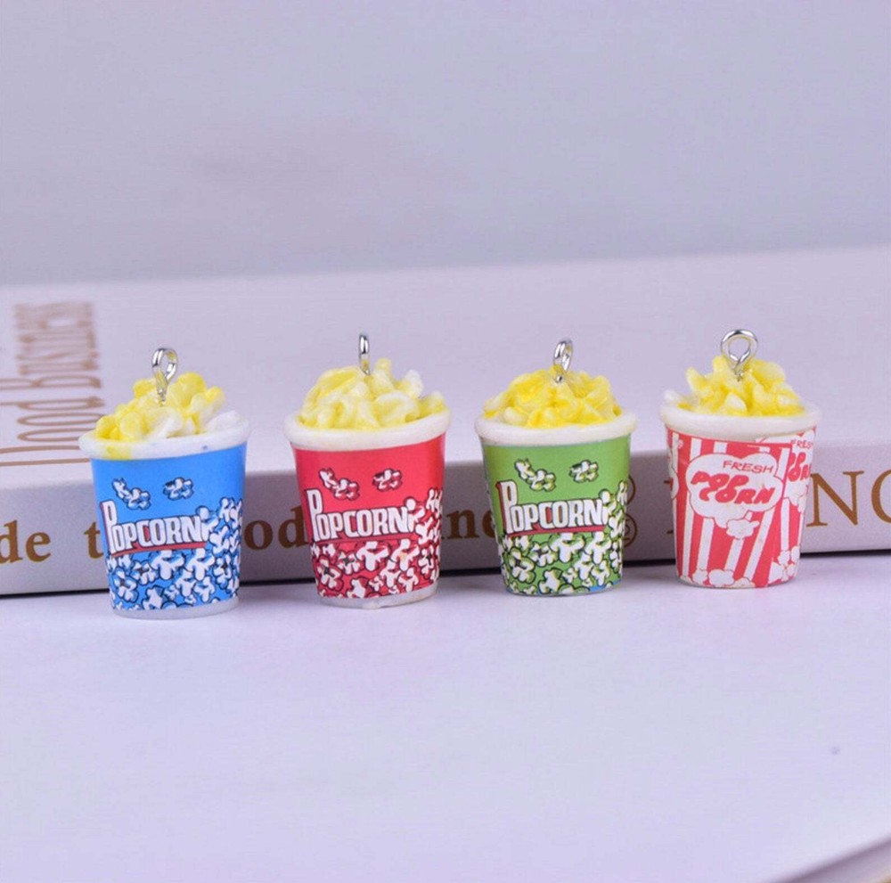 Blue, Red, Green, Striped Popcorn Bucket Charms with Eye Pins (24mm x 18mm)