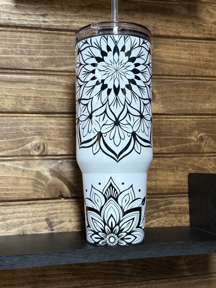 40 oz tumbler with handle with Mandala