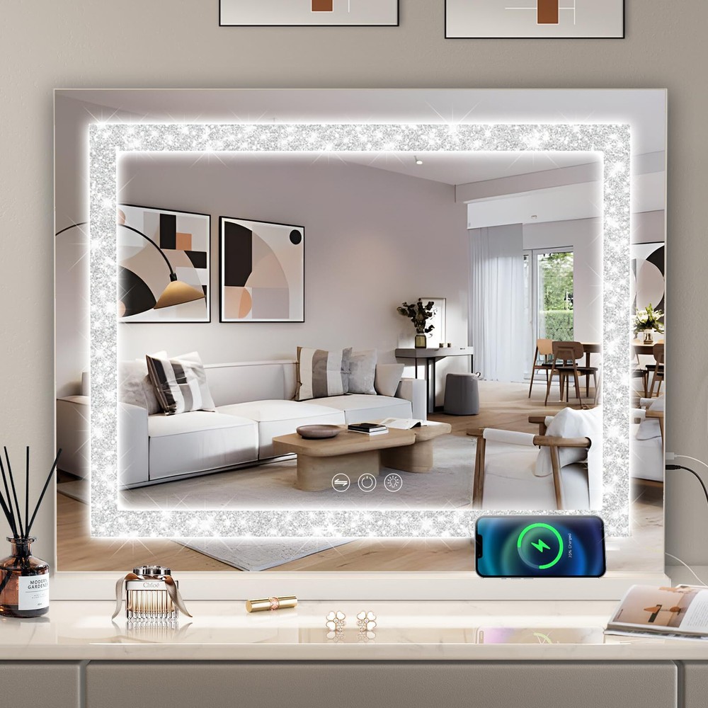 Misavanity 22.8x18.1 Inch LED Vanity Mirror with Tempered Glass and Adjustable Lights