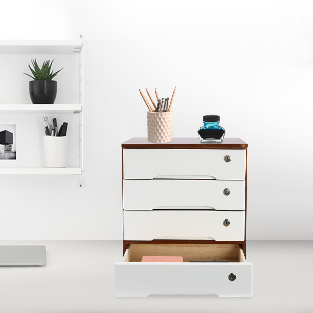 Wooden Desktop Storage Cabinet 15.75*11.02*15.94 in Desk Storage Box Lockable