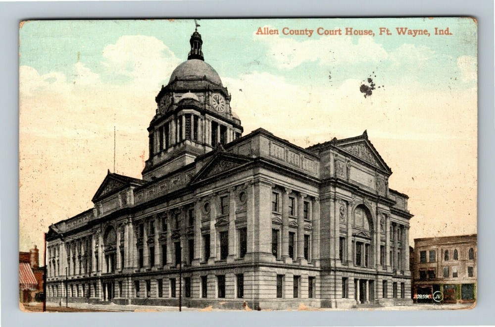 Fort Wayne Indiana, ALLEN COUNTY COURT HOUSE, Outside, c1909 Vintage Postcard