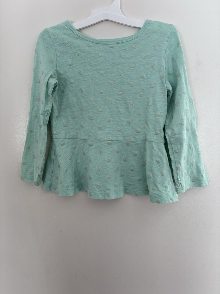 Carter's Kids Girls Glitter Polka Dot 100% Cotton Long Sleeve Top Light Aqua 6