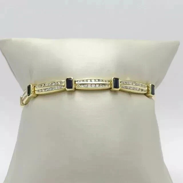 12ct Lab Emerald Sapphire Wedding Tennis Bracelet 14K Gold Plated