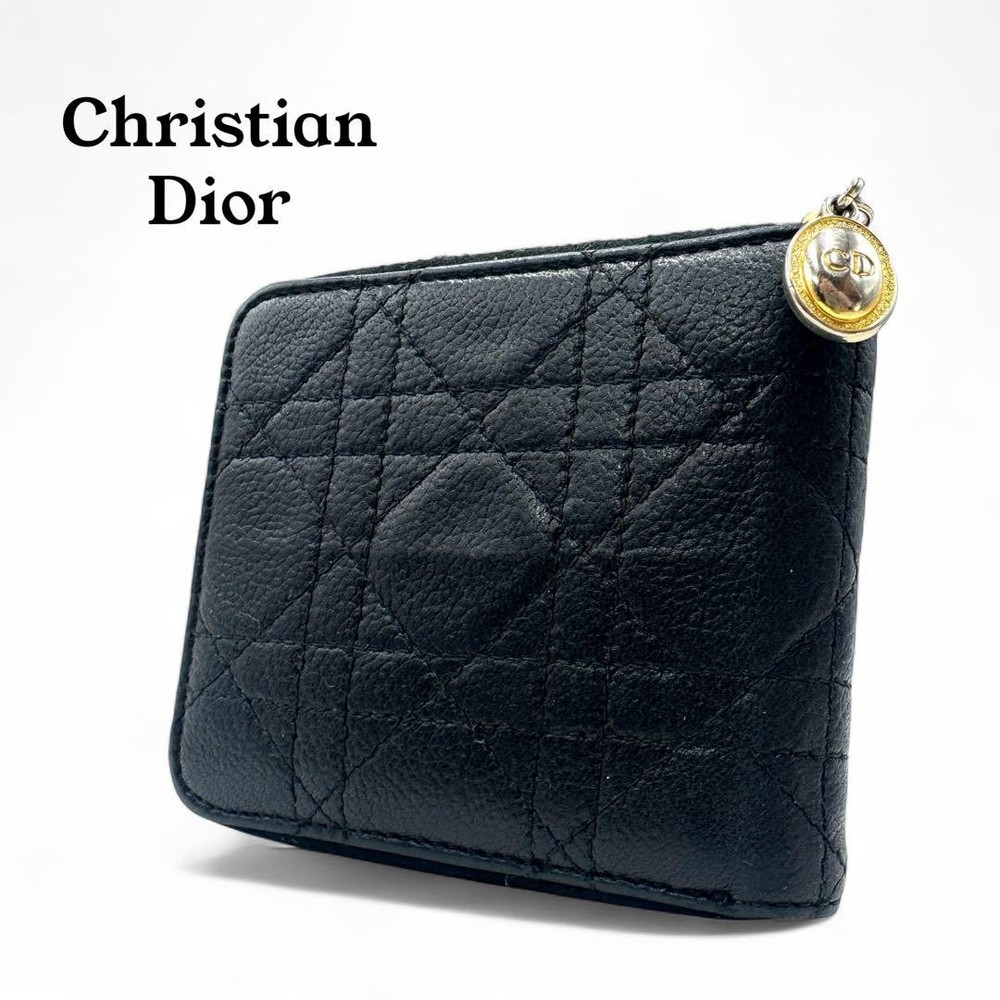 Christian Dior Canage Black Leather Folding Wallet