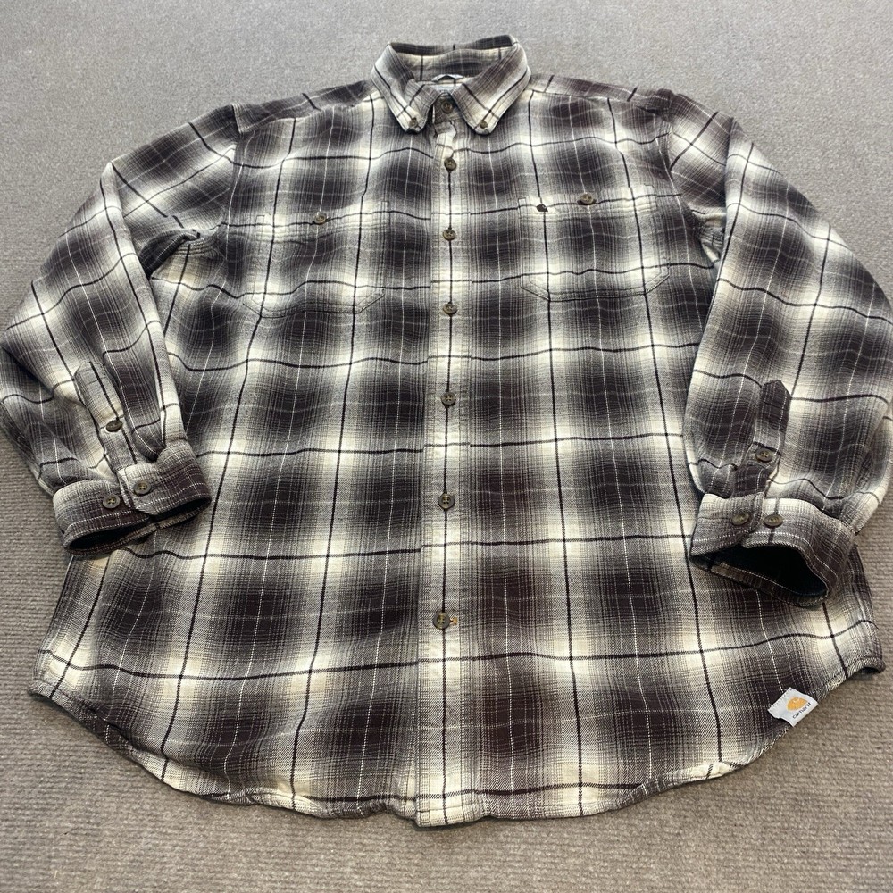 Carhartt Flannel Shirt Mens Size Large Relaxed Fit  Distressed Plaid Grunge