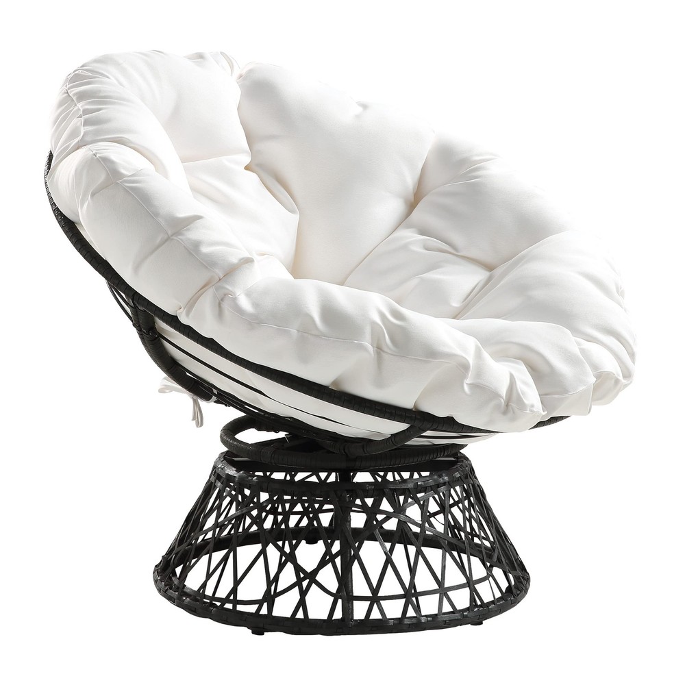 Wicker Papasan Chair with 360-Degree Swivel, Grey Frame with White Cushion