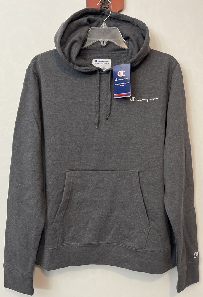 Champion Mens Large Gray Embroidered Logo Pullover Fleece Hoodie NWT! A6757