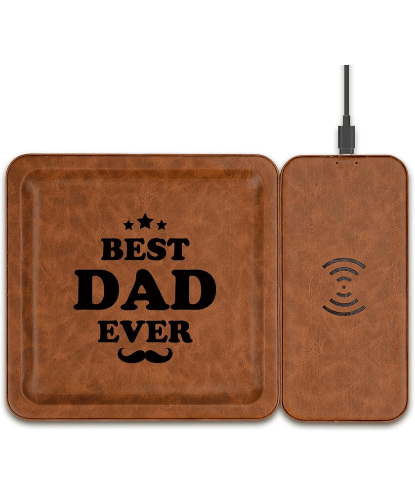 Fathers Day Vegan Leather Wireless Charger & Valet Tray Gift Set  -image