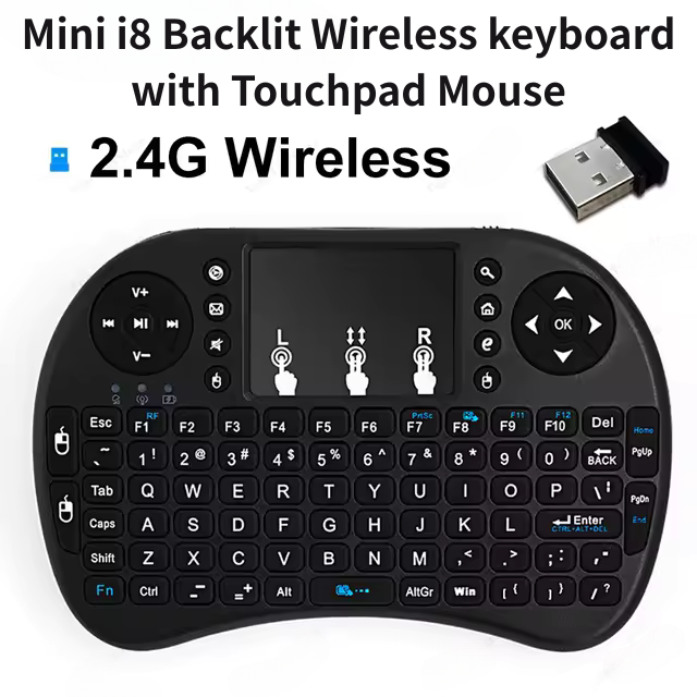 Mini i8 2.4GHz Backlit Wireless Keyboard with Touchpad Mouse - Black