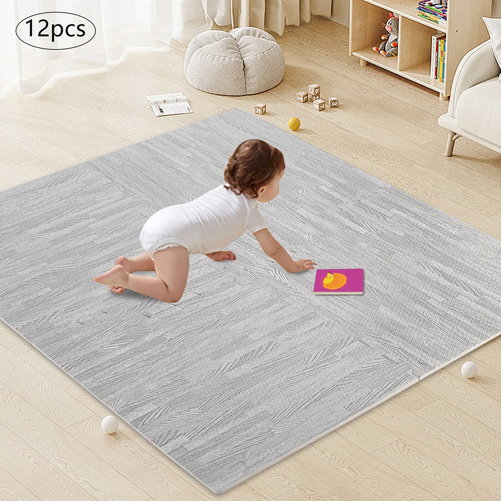 12PCS Interlocking Foam Gym Floor Mats - Thick Puzzle Tiles for Home Exercise Grey