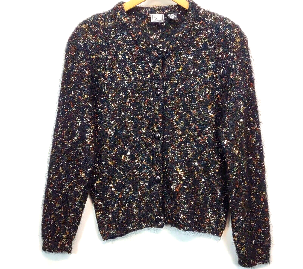 Vintage Paul et Duffier Sweater Womens Small Confetti Boucle Knit Mohair Button