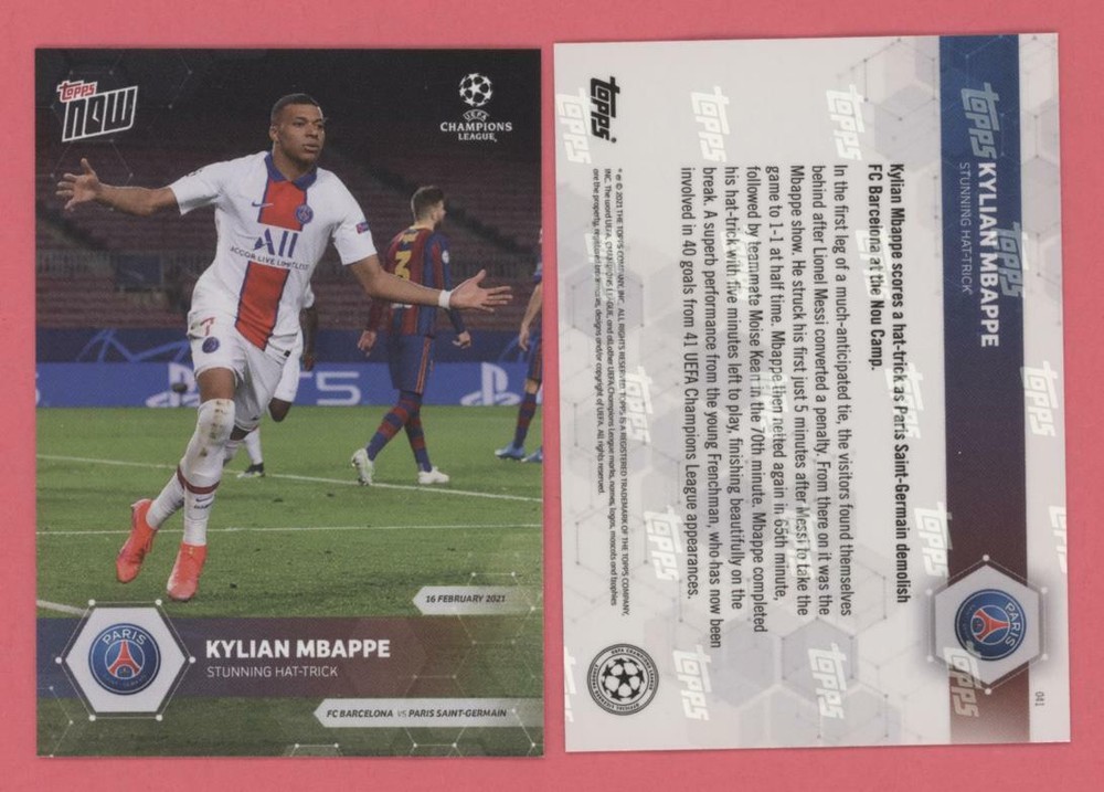 Kylian Mbappe 2020 Topps Now #41 STUNNING HAT TRICK UEFA CHAMPIONS UCL *QTY*