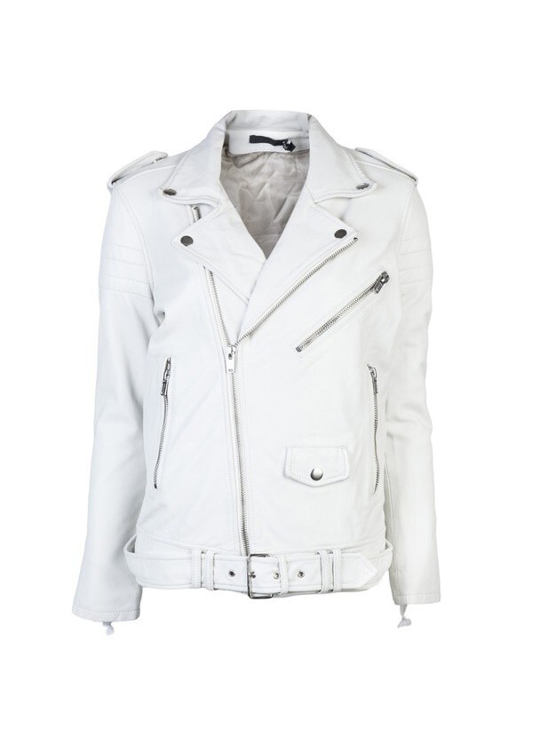 Real 100% Lambskin White Leather Jacket Motorcycle Slim Fit Biker Jacket MMJ1d
